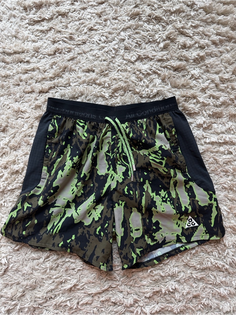 Nike ACG Black and Green Camo Trail Shorts